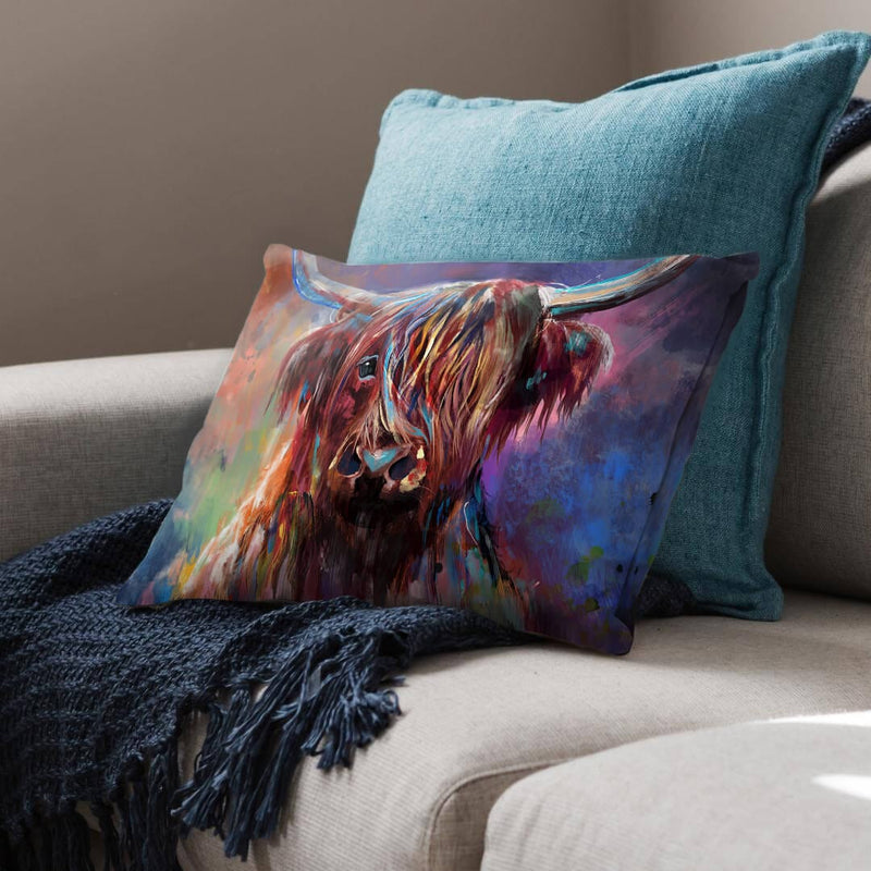 Colorful Highland Cow Cushion