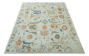Colorful Ivory, Blue, Orange and Olive Hand Knotted Traditional Oriental Oushak Custom Made wool area Rug