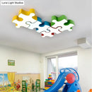 GobekUsa Kids Style Jigsaw Puzzles Ceiling Flush Light - Acrylic LED Flushmount in Red/Yellow & White