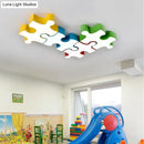 GobekUsa Kids Style Jigsaw Puzzles Ceiling Flush Light - Acrylic LED Flushmount in Red/Yellow & White