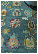 Colorful Teal, Ivory, Purple and Mustard Hand Knotted Traditional Oushak 8x10 wool Area Rug by The Rug Decor