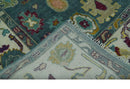 Colorful Teal, Ivory, Purple and Mustard Hand Knotted Traditional Oushak 8x10 wool Area Rug by The Rug Decor