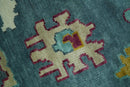 Colorful Teal, Ivory, Purple and Mustard Hand Knotted Traditional Oushak 8x10 wool Area Rug by The Rug Decor