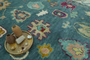 Colorful Teal, Ivory, Purple and Mustard Hand Knotted Traditional Oushak 8x10 wool Area Rug by The Rug Decor