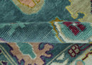 Colorful Teal, Ivory, Purple and Mustard Hand Knotted Traditional Oushak 8x10 wool Area Rug by The Rug Decor