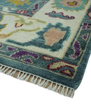 Colorful Teal, Ivory, Purple and Mustard Hand Knotted Traditional Oushak 8x10 wool Area Rug by The Rug Decor
