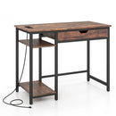 Computer Desk with Charging Station and Drawer & Adjustable Shelf-Rustic Brown by DirectDeals