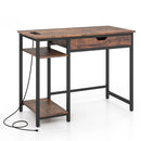 Computer Desk with Charging Station and Drawer & Adjustable Shelf-Rustic Brown by LJGDeals