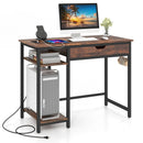 Computer Desk with Charging Station and Drawer & Adjustable Shelf-Rustic Brown by DirectDeals