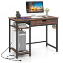 Computer Desk with Charging Station and Drawer & Adjustable Shelf-Rustic Brown by LJGDeals