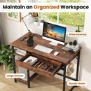 Computer Desk with Charging Station and Drawer & Adjustable Shelf-Rustic Brown by LJGDeals