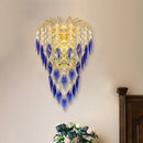 GobekUsa Contemporary 2-Light Brass Finish Wall Lamp with Tan/Blue Crystal Shade