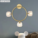 GobekUsa Contemporary 3-Head Brass Wall Sconce with Modo Crystal Shade - Ring/Square Wall Light Fixture