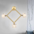 GobekUsa Contemporary 3-Head Brass Wall Sconce with Modo Crystal Shade - Ring/Square Wall Light Fixture