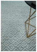 Contemporary 8x10 carved pattern Ivory and Gray hand knotted wool rug by The Rug Decor