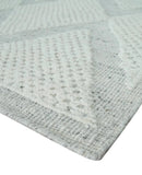 Contemporary 8x10 Ivory and Silver Traditional Geometrical Pattern Hand Knotted Wool Area Rug by The Rug Decor