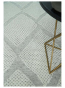 Contemporary 8x10 Ivory and Silver Traditional Geometrical Pattern Hand Knotted Wool Area Rug by The Rug Decor