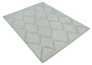 Contemporary 8x10 Ivory and Silver Traditional Geometrical Pattern Hand Knotted Wool Area Rug by The Rug Decor
