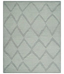 Contemporary 8x10 Ivory and Silver Traditional Geometrical Pattern Hand Knotted Wool Area Rug by The Rug Decor