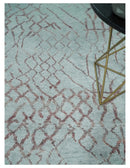 Contemporary 8x10 Silver and Pink Modern Abstract Handmade Wool Area Rug by The Rug Decor