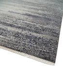 Contemporary Abstract 9x12 Hand Knotted Silver and Charcoal Wool and Bamboo Silk Area Rug
