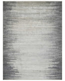 Contemporary Abstract 9x12 Hand Knotted Silver and Charcoal Wool and Bamboo Silk Area Rug
