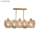 GobekUsa Contemporary Amber Crystal Pendant Light with Brass Island Lighting - 8 Lights, Linear Metal Arm