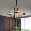 GobekUsa Contemporary Amber Glass Pendant Chandelier with Orb Frame Design - 4/6-Light Suspension Lamp in Black-Gold