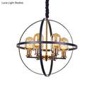 GobekUsa Contemporary Amber Glass Pendant Chandelier with Orb Frame Design - 4/6-Light Suspension Lamp in Black-Gold