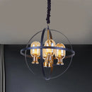 GobekUsa Contemporary Amber Glass Pendant Chandelier with Orb Frame Design - 4/6-Light Suspension Lamp in Black-Gold