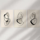 Black and Beige Abstract Set of 3 Wall Art. Minimalist Lines by Wall Art Set