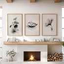 Minimalist Japanese Set of 3 Prints. Black and White Flowers Decor by Wall Art Set