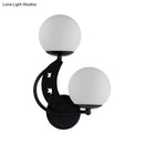 GobekUsa Contemporary Bedroom Sconce Light: 2 Bulbs Black/Gold Wall Lamp with Milky Glass Ball Shades (Left/Right)