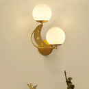 GobekUsa Contemporary Bedroom Sconce Light: 2 Bulbs Black/Gold Wall Lamp with Milky Glass Ball Shades (Left/Right)