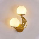 GobekUsa Contemporary Bedroom Sconce Light: 2 Bulbs Black/Gold Wall Lamp with Milky Glass Ball Shades (Left/Right)