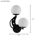 GobekUsa Contemporary Bedroom Sconce Light: 2 Bulbs Black/Gold Wall Lamp with Milky Glass Ball Shades (Left/Right)