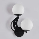 GobekUsa Contemporary Bedroom Sconce Light: 2 Bulbs Black/Gold Wall Lamp with Milky Glass Ball Shades (Left/Right)