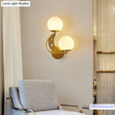 GobekUsa Contemporary Bedroom Sconce Light: 2 Bulbs Black/Gold Wall Lamp with Milky Glass Ball Shades (Left/Right)