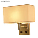 GobekUsa Sleek Beige/Black/White Rectangle Wall Lamp - Simplicity 1-Head Fabric Bedside Lighting
