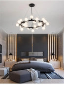 GobekUsa Contemporary Black and Gold Chandelier - White Glass Ball
