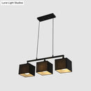 GobekUsa Contemporary Black Cubic Island Chandelier - 3 Head Fabric Hanging Light Kit