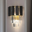 GobekUsa Contemporary Black Box Wall Lamp with 3 Clear Crystal Prisms & Tapered Bulbs