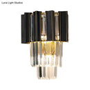 GobekUsa Contemporary Black Box Wall Lamp with 3 Clear Crystal Prisms & Tapered Bulbs