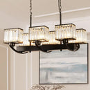 GobekUsa Contemporary Crystal Chandelier with Adjustable Chain - 6/8 Bulbs, Black Rectangle Design