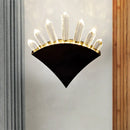 GobekUsa Contemporary Black Fan Wall Light Fixture - Metal Sconce with Clear Crystal Prism - 1/2-Light