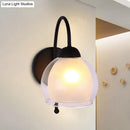 GobekUsa Contemporary Frosted Glass Wall Sconce in Black with Curvy Metal Arm