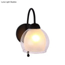 GobekUsa Contemporary Frosted Glass Wall Sconce in Black with Curvy Metal Arm
