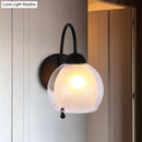 GobekUsa Contemporary Frosted Glass Wall Sconce in Black with Curvy Metal Arm