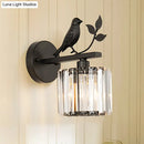 GobekUsa Contemporary Wall Sconce with K9 Crystal Cylinder, Bird Accent, and Black/Gold Finish