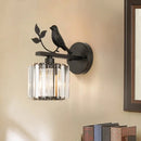 GobekUsa Contemporary Wall Sconce with K9 Crystal Cylinder, Bird Accent, and Black/Gold Finish
